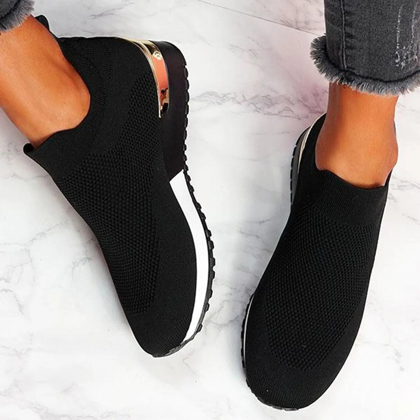 Zapatos deportivos lisos de Color para correr para mujer, zapatos de malla transpirables para exteriores, zapatillas de deporte anchas con amortiguación máxima para trabajo para mujer