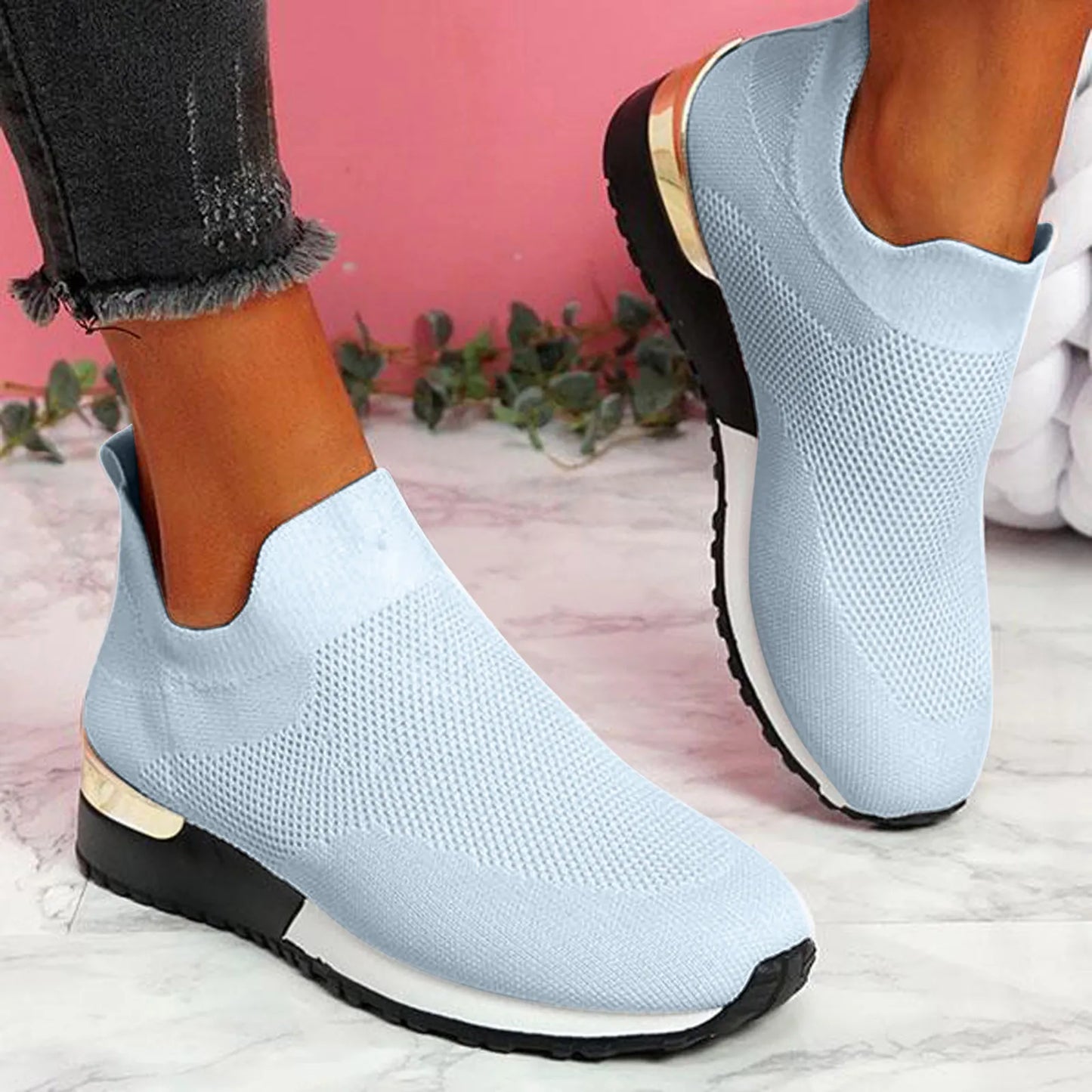 Zapatos deportivos lisos de Color para correr para mujer, zapatos de malla transpirables para exteriores, zapatillas de deporte anchas con amortiguación máxima para trabajo para mujer