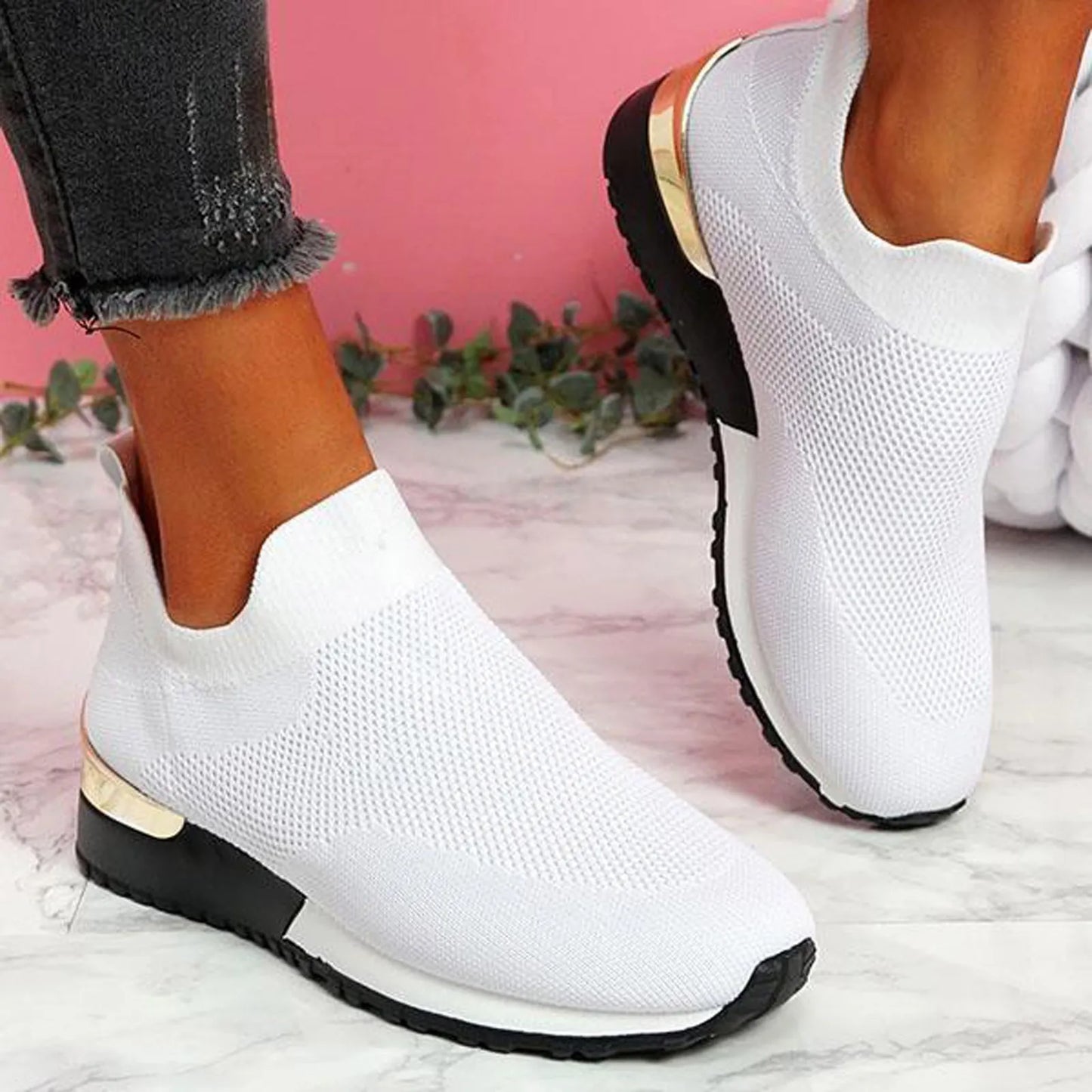 Zapatos deportivos lisos de Color para correr para mujer, zapatos de malla transpirables para exteriores, zapatillas de deporte anchas con amortiguación máxima para trabajo para mujer