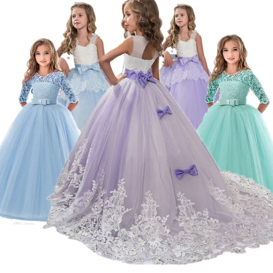 Vestidos de cumpleaños para niñas, vestido de fiesta de princesas, vestido de boda elegante con flores, Vestidos para 6-14 años, vestido de Navidad