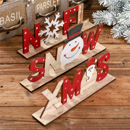 Decoración navideña para el hogar, adornos de Papá Noel con letras de madera, decoración de mesa de cena para el hogar, Navidad, Año Nuevo