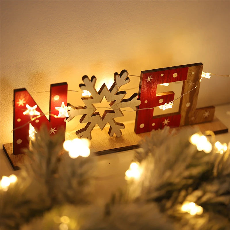 Decoración navideña para el hogar, adornos de Papá Noel con letras de madera, decoración de mesa de cena para el hogar, Navidad, Año Nuevo