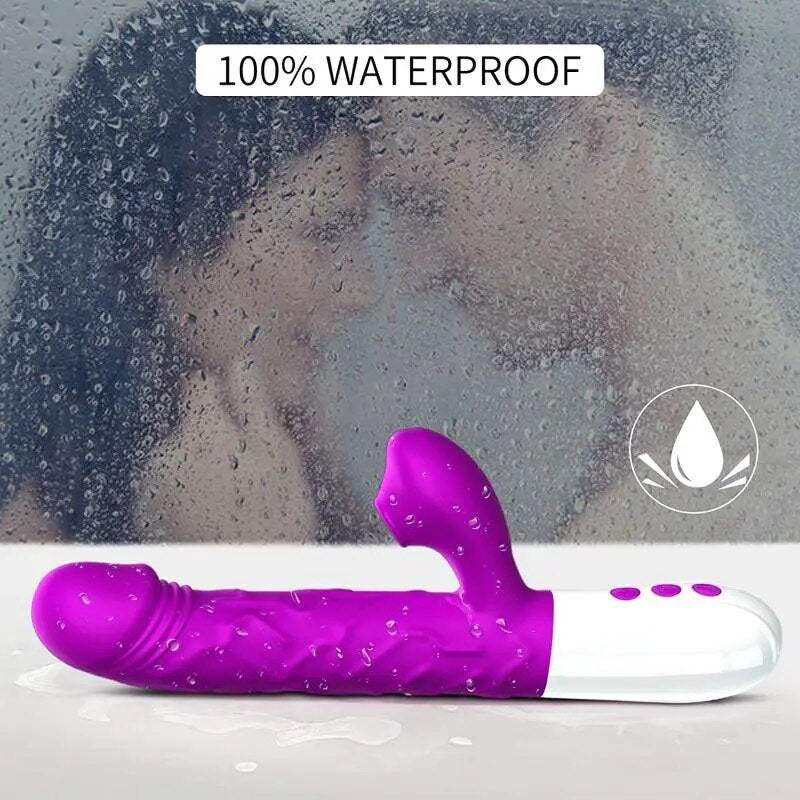 Vibrador de conejo para chupar clítoris y punto G, consolador giratorio telescópico, estimulador de Vagina con calefacción, Juguetes sexuales para adultos para mujer