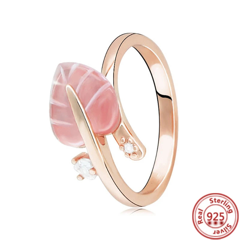 Recién llegado, anillo de serie de oro rosa, anillos de flores con corona de hojas de pavé de circón para mujer, dijes originales, joyería de marca, regalo DIY al por mayor