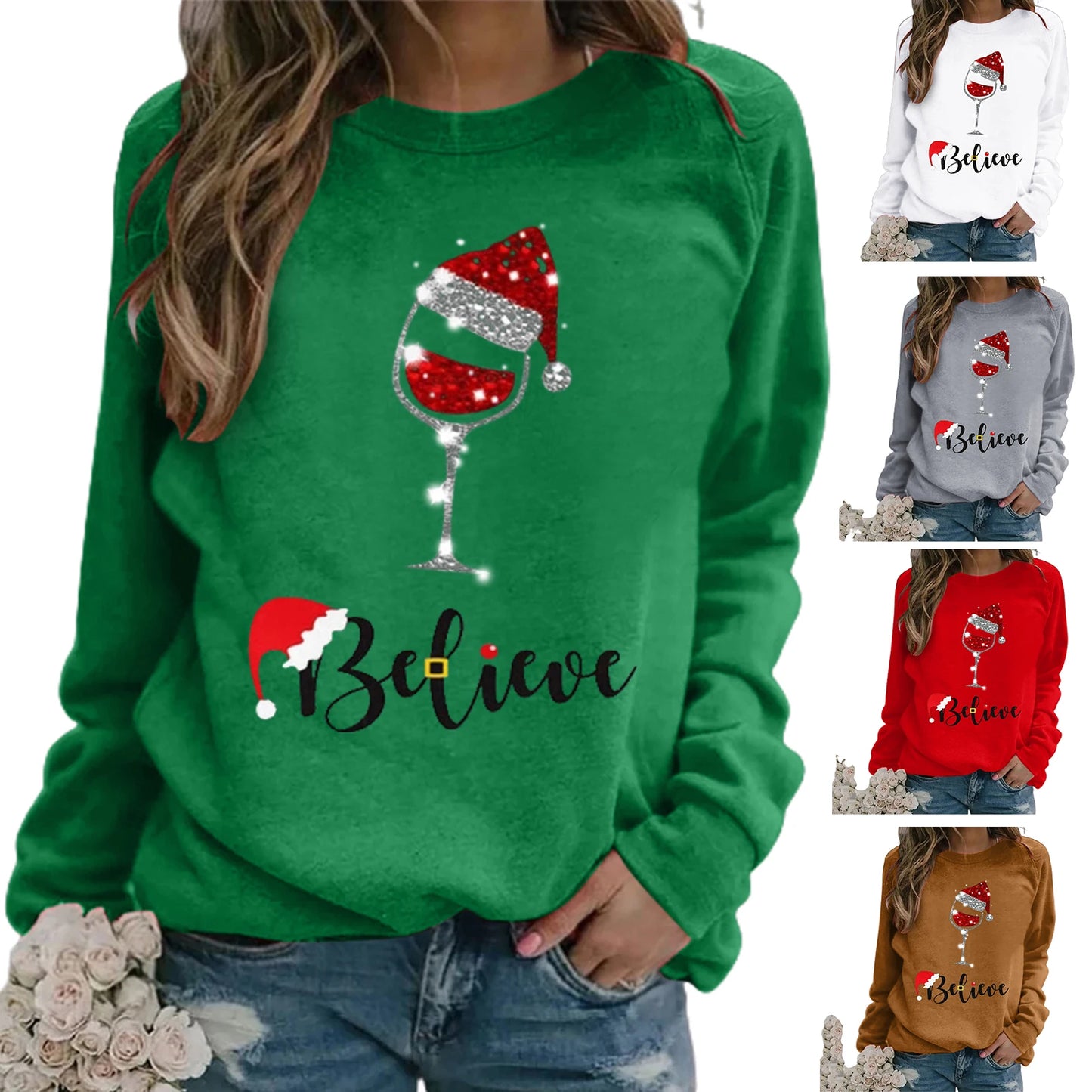 ¡¡¡Los más vendidos!!! Nueva moda mujer estampado de Navidad cuello redondo manga larga pulóver Top suéter suelto ropa de regalo de Navidad