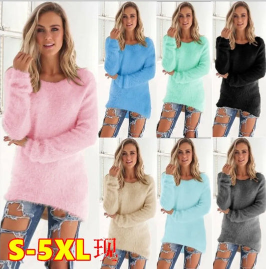 Jersey de Color sólido con cuello redondo para mujer, suéter de autocultivo supersuave y cómodo, Top Sexy a la moda, ropa Hipster para mujer.