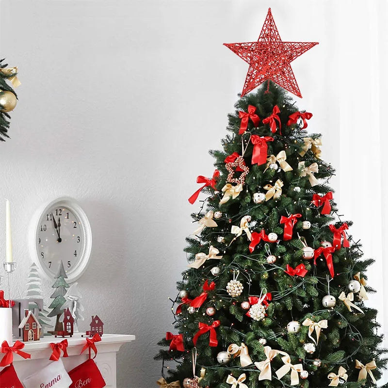 Adornos navideños para el hogar con estrella de hierro, parte superior del árbol de Navidad con purpurina dorada, Adornos de árbol de Navidad, Navidad, Año Nuevo 2023