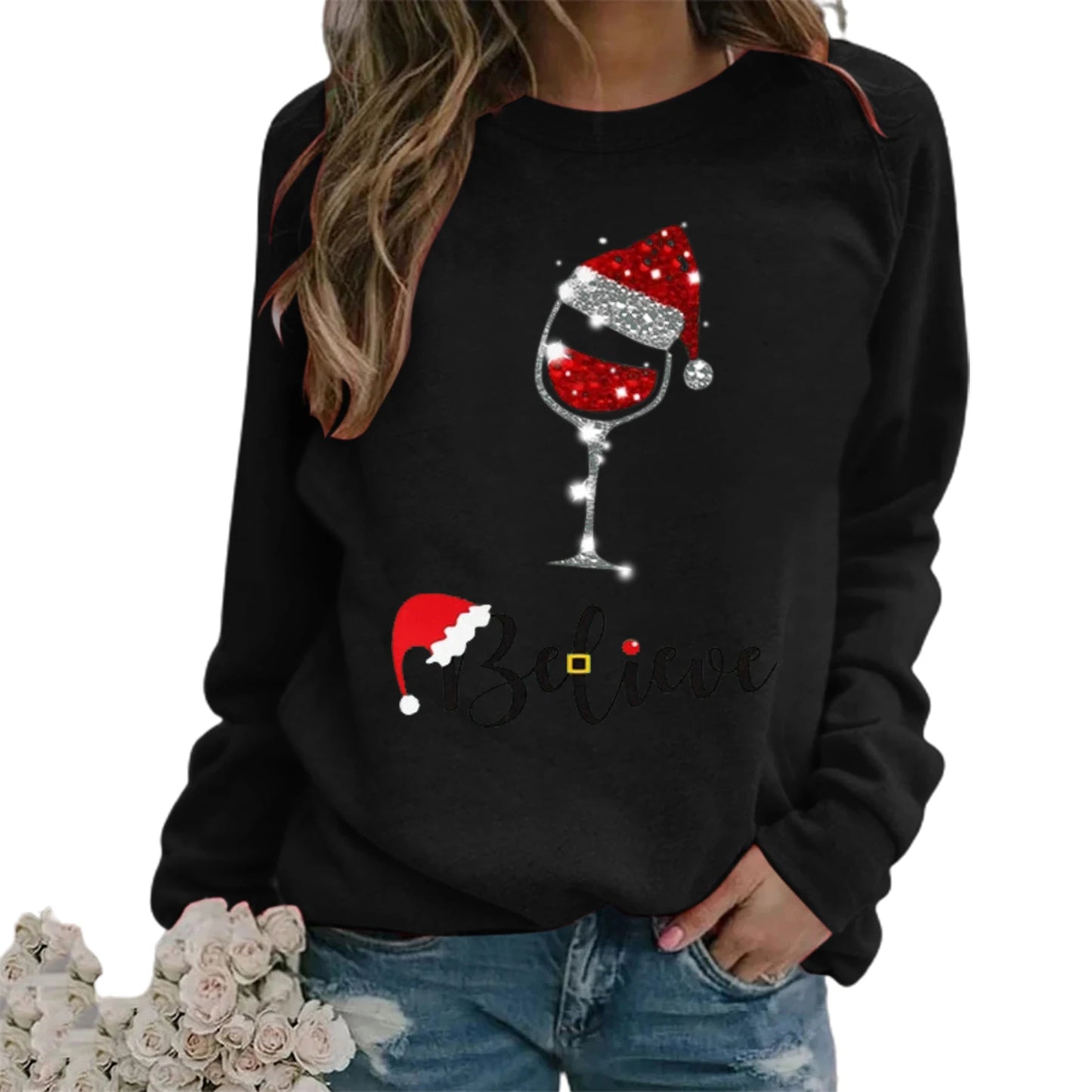 ¡¡¡Los más vendidos!!! Nueva moda mujer estampado de Navidad cuello redondo manga larga pulóver Top suéter suelto ropa de regalo de Navidad