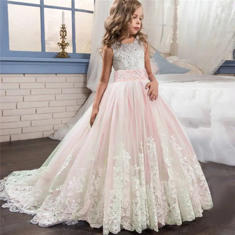 Vestidos de cumpleaños para niñas, vestido de fiesta de princesas, vestido de boda elegante con flores, Vestidos para 6-14 años, vestido de Navidad