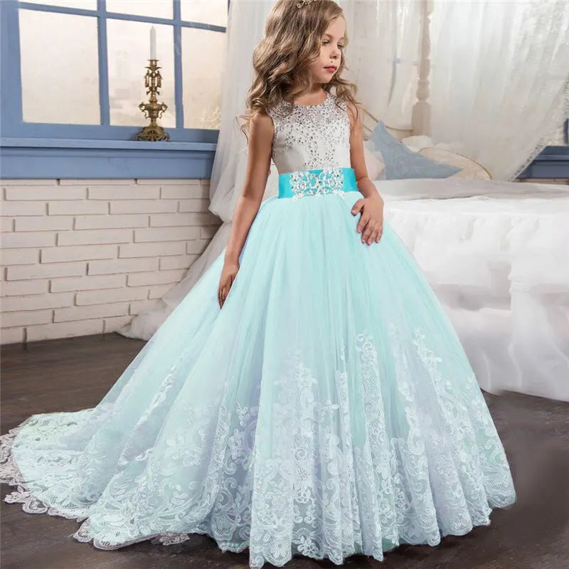 Vestidos de cumpleaños para niñas, vestido de fiesta de princesas, vestido de boda elegante con flores, Vestidos para 6-14 años, vestido de Navidad