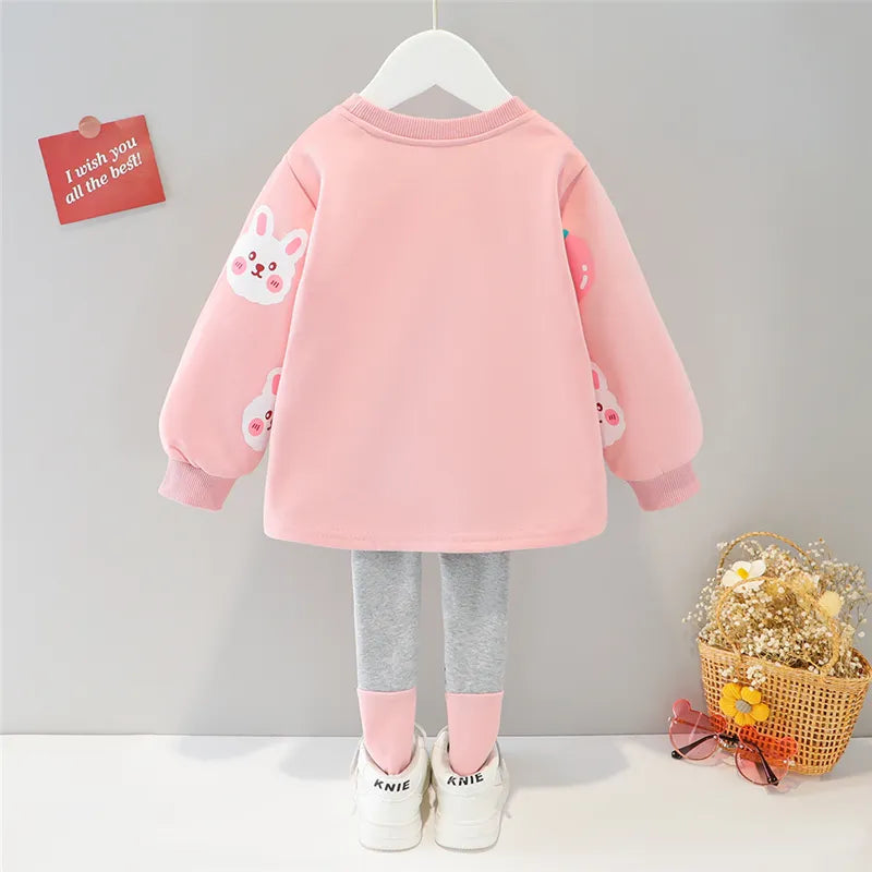 Conjuntos de ropa para niñas pequeñas de 06 a 4 años, camiseta de manga larga con conejo de dibujos animados, pantalones, ropa informal para niños, traje infantil, primavera y otoño