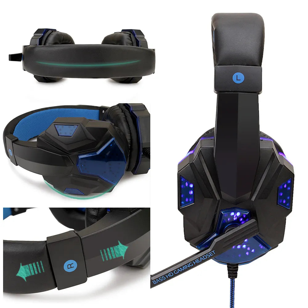 Auriculares con cable para jugar con luz Led profesional, cascos con micrófono para ordenador, PS4, PS5, Xbox, estéreo de graves, Juegos de PC, regalos