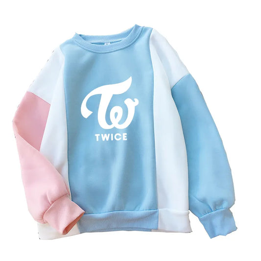 Sudaderas con capucha Kpop para mujer, nueva sudadera coreana de dos veces, ropa de calle informal de lana de manga larga con cuello redondo, jersey con empalme de Color en contraste, Tops