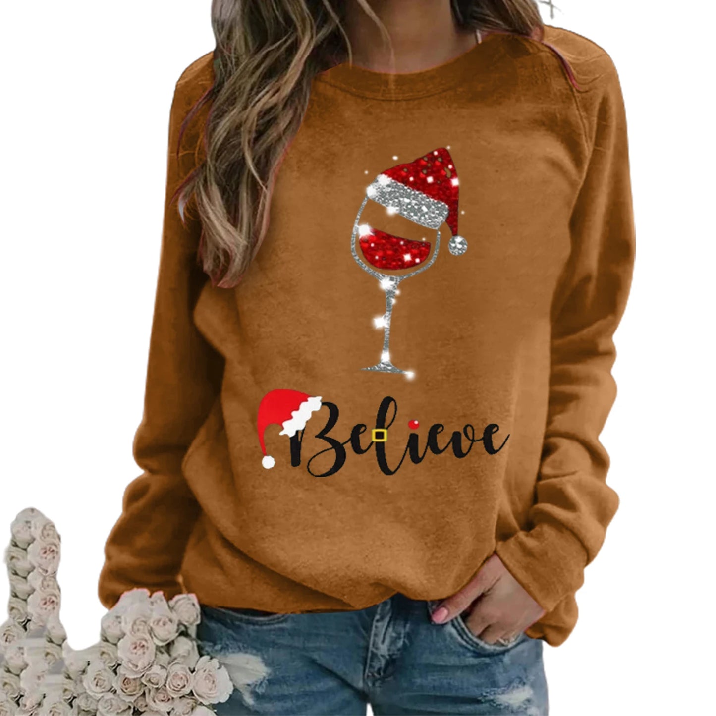 ¡¡¡Los más vendidos!!! Nueva moda mujer estampado de Navidad cuello redondo manga larga pulóver Top suéter suelto ropa de regalo de Navidad