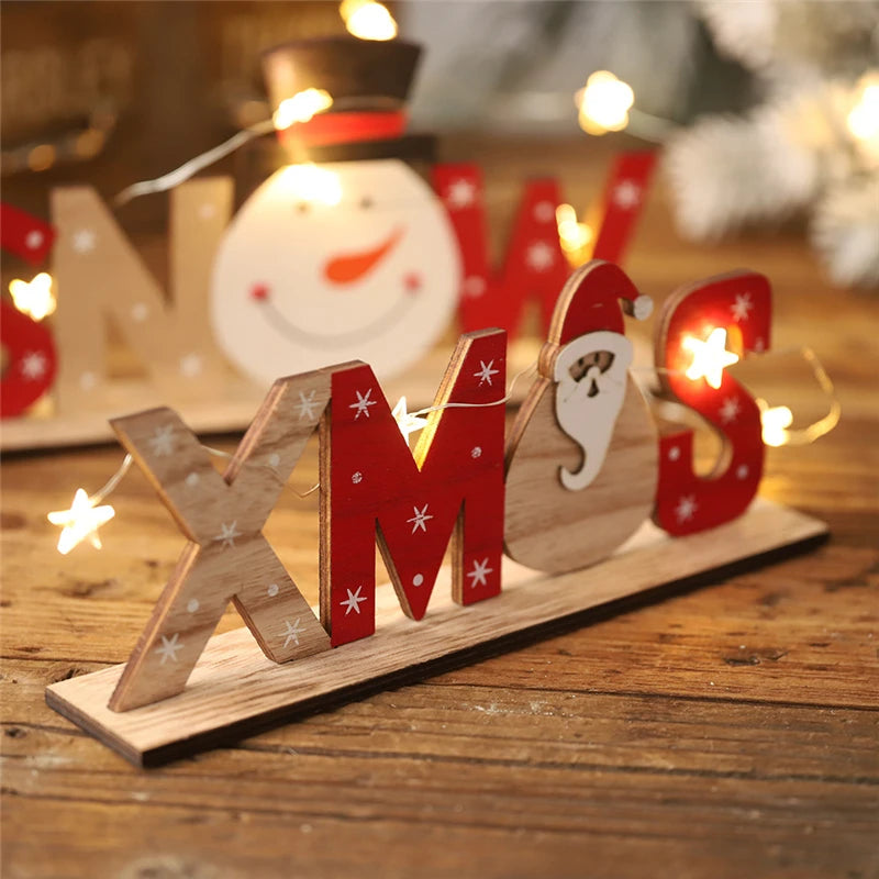 Decoración navideña para el hogar, adornos de Papá Noel con letras de madera, decoración de mesa de cena para el hogar, Navidad, Año Nuevo