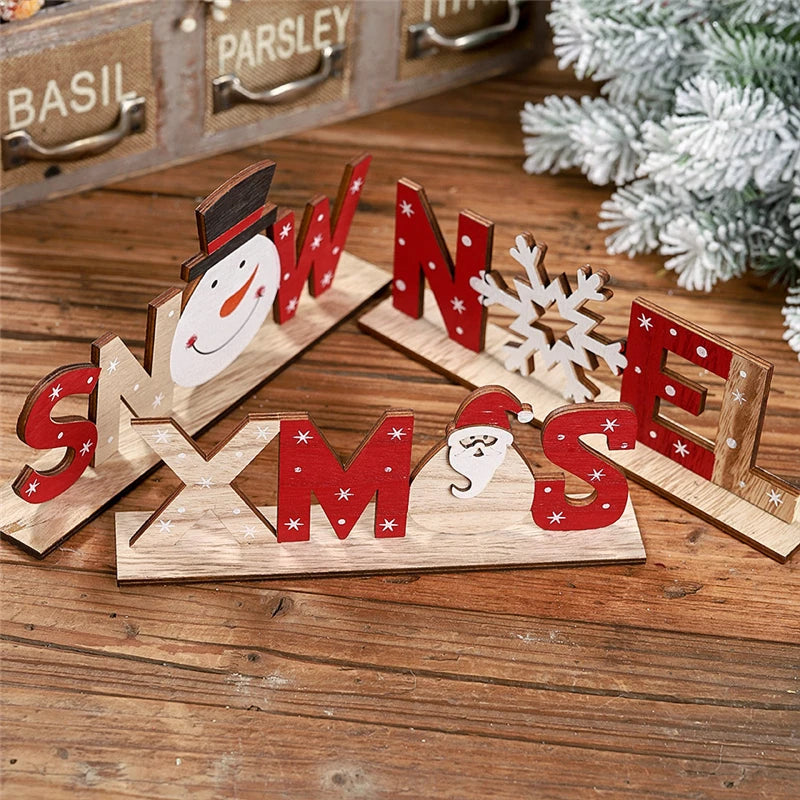 Decoración navideña para el hogar, adornos de Papá Noel con letras de madera, decoración de mesa de cena para el hogar, Navidad, Año Nuevo