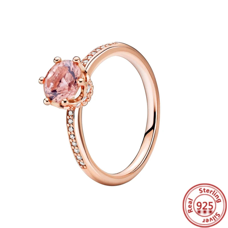 Recién llegado, anillo de serie de oro rosa, anillos de flores con corona de hojas de pavé de circón para mujer, dijes originales, joyería de marca, regalo DIY al por mayor