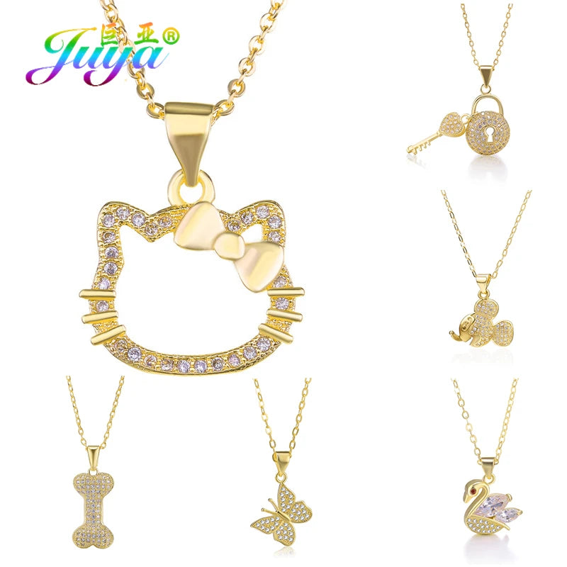 Juya, suministros de joyería de moda hechos a mano, Micro pavé de circón, mariposa, gato, collar con colgante de perro para mujer, regalo de cumpleaños y Navidad