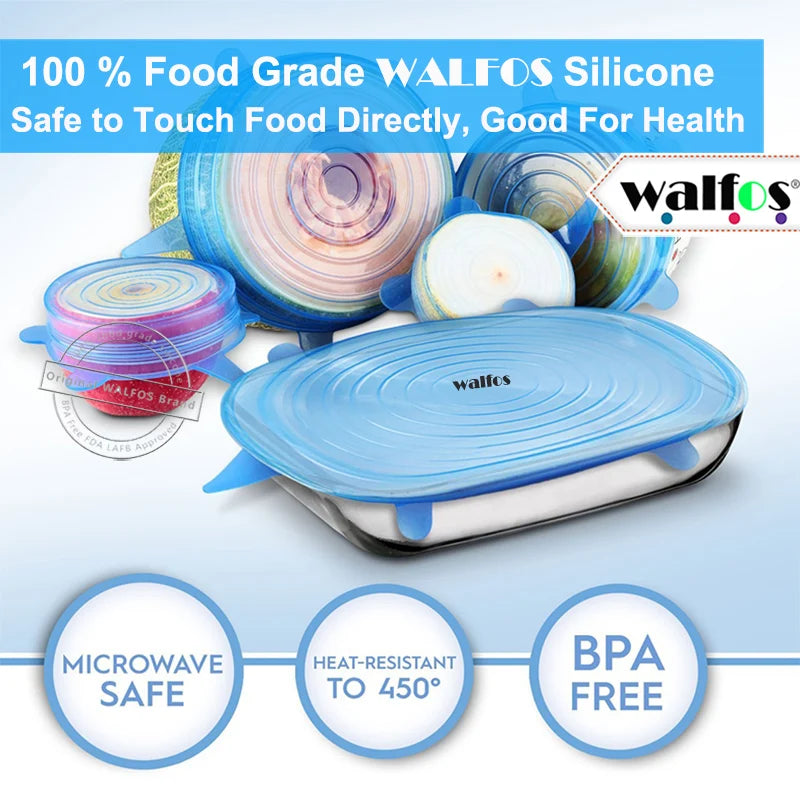 WALFOS-tapas elásticas de silicona para alimentos, tapa Universal de silicona para envolver alimentos, cuenco, tapa de olla, cubierta de silicona, accesorios de cocina