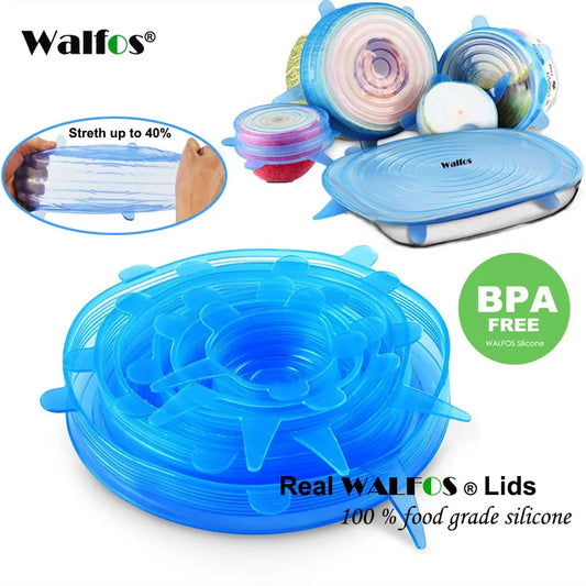 WALFOS-tapas elásticas de silicona para alimentos, tapa Universal de silicona para envolver alimentos, cuenco, tapa de olla, cubierta de silicona, accesorios de cocina