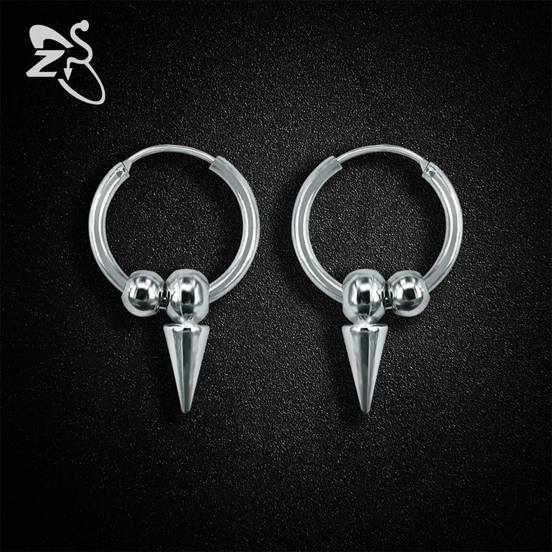 Pendientes de aro ZS Kpop de acero inoxidable sin perforación colgante de oreja para mujeres y hombres pendientes largos redondos de borla círculo Punk Brincos falsos