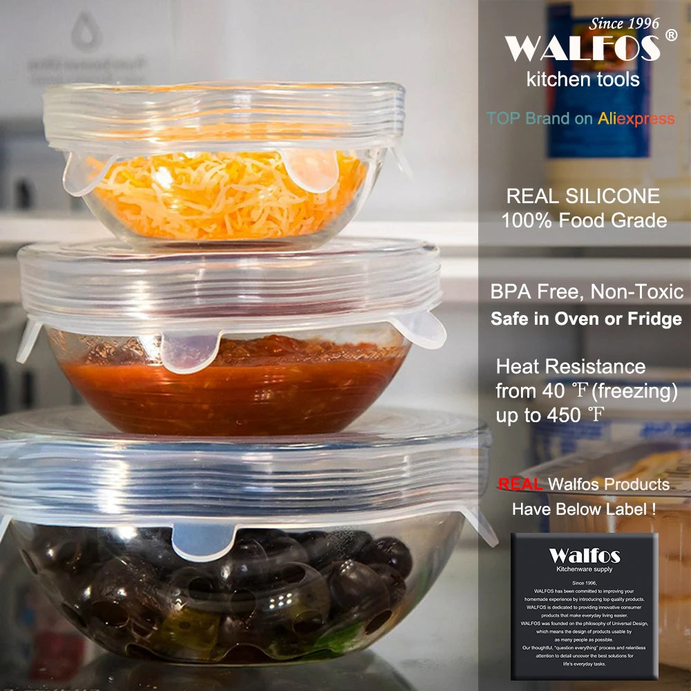 WALFOS-tapas elásticas de silicona para alimentos, tapa Universal de silicona para envolver alimentos, cuenco, tapa de olla, cubierta de silicona, accesorios de cocina