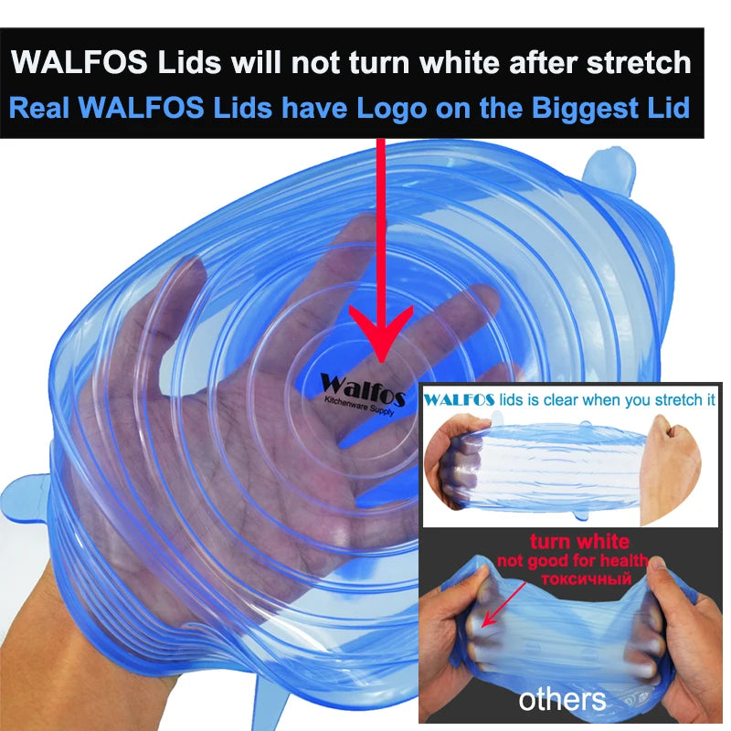 WALFOS-tapas elásticas de silicona para alimentos, tapa Universal de silicona para envolver alimentos, cuenco, tapa de olla, cubierta de silicona, accesorios de cocina