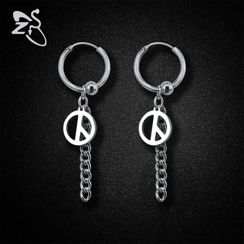 Pendientes de aro ZS Kpop de acero inoxidable sin perforación colgante de oreja para mujeres y hombres pendientes largos redondos de borla círculo Punk Brincos falsos