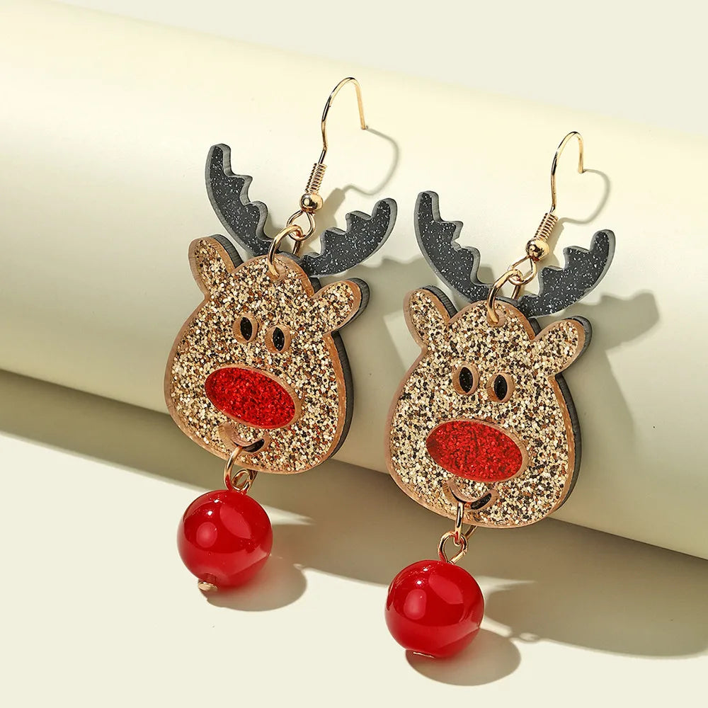 Pendientes de Navidad con dibujos de alce y árbol de muñeco de nieve, bonitos regalos coloridos con purpurina acrílica, pendientes colgantes de Papá Noel, joyería