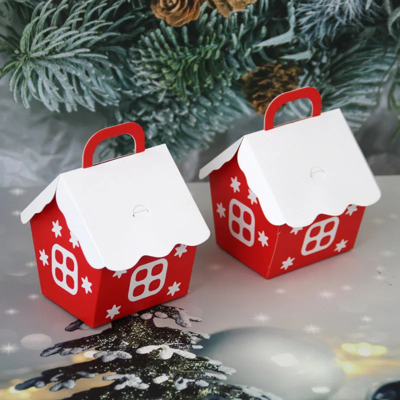 10 Uds. Bolsas de caja de dulces de Navidad caja de regalo de Papá Noel bolsa de embalaje de galletas DIY decoración para fiesta de Navidad regalo de Año Nuevo para niños