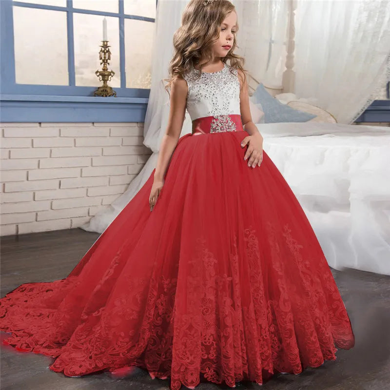 Vestidos de cumpleaños para niñas, vestido de fiesta de princesas, vestido de boda elegante con flores, Vestidos para 6-14 años, vestido de Navidad