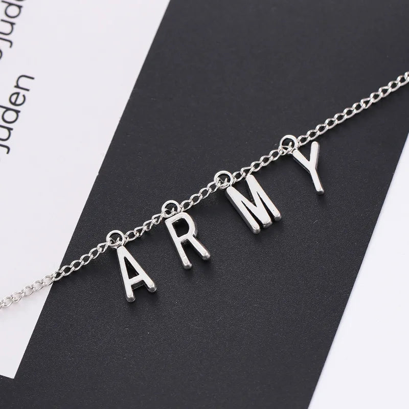 Collar con letras del ejército para mujer, K-POP Jin Jimin SUGA Jungkook Rap Monster, collar con letras de aleación, regalo de joyas de fiesta a la moda para niña