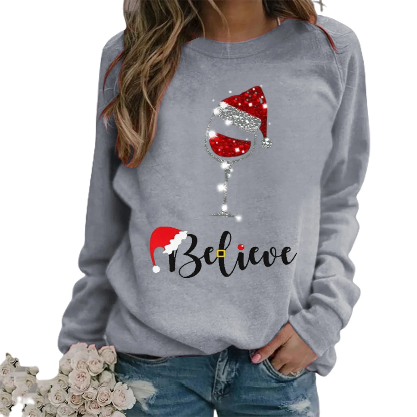 ¡¡¡Los más vendidos!!! Nueva moda mujer estampado de Navidad cuello redondo manga larga pulóver Top suéter suelto ropa de regalo de Navidad