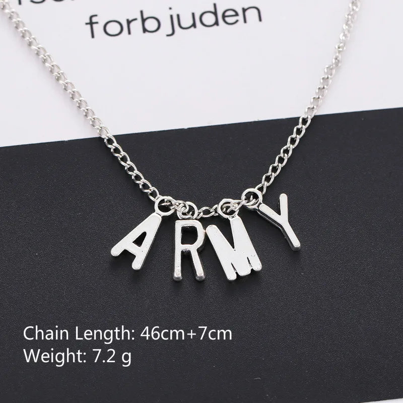 Collar con letras del ejército para mujer, K-POP Jin Jimin SUGA Jungkook Rap Monster, collar con letras de aleación, regalo de joyas de fiesta a la moda para niña