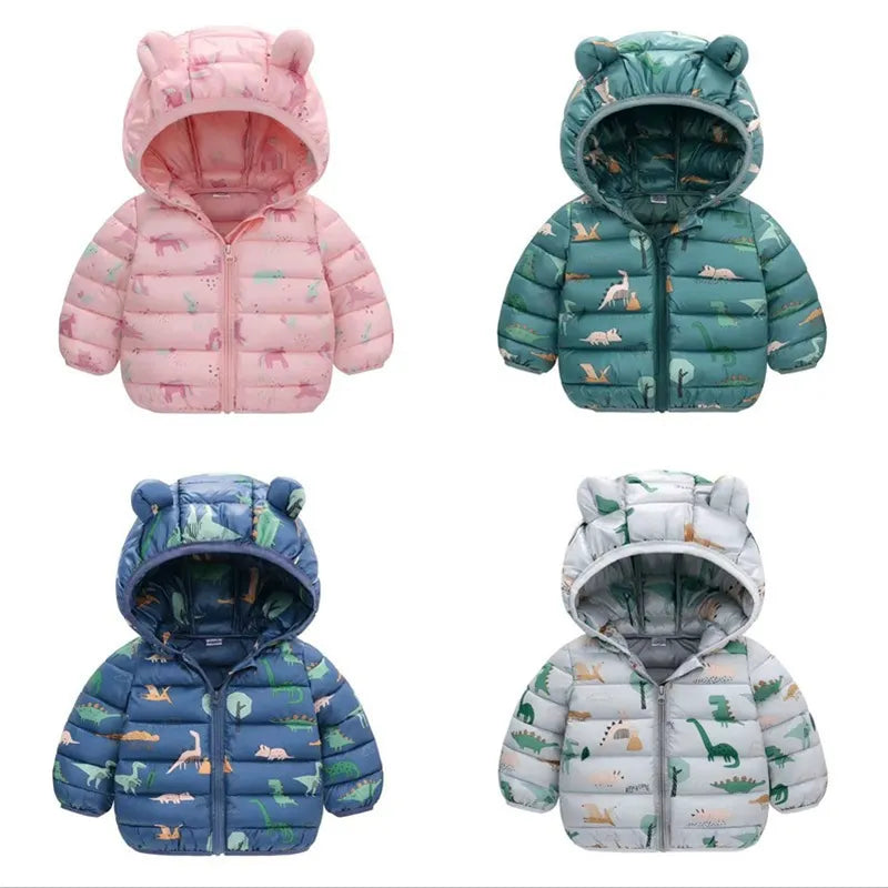 Ropa de invierno para bebés de 1 a 5 años, chaquetas de algodón para niños, abrigos con capucha de dibujos animados, prendas de vestir exteriores para niños, ropa para niños pequeños