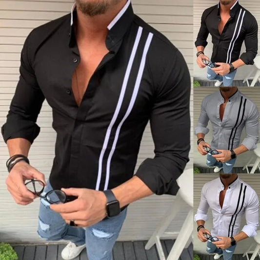 Camisas de manga larga con rayas para hombre, camisas informales ajustadas con cuello a rayas, S-5XL de talla grande, Henry, novedad,3 colores