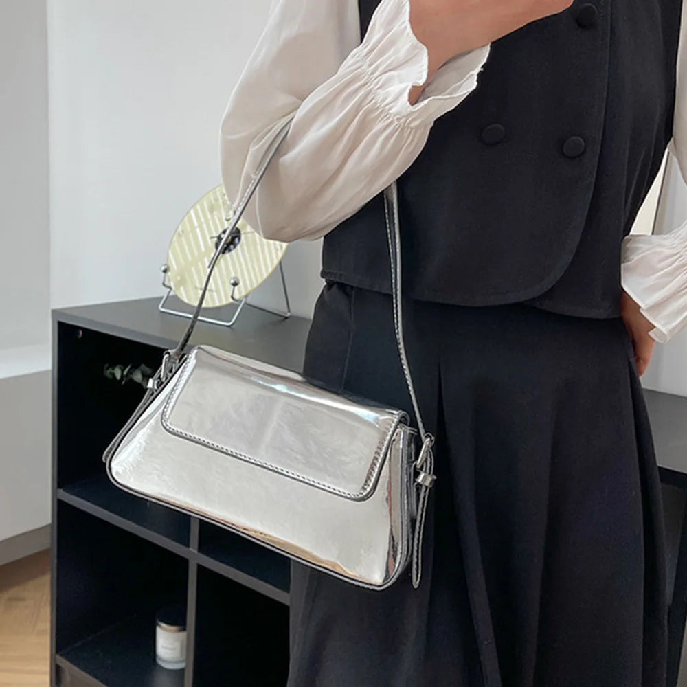 Bolso para mujer, bolsa para axila plateada, elegante, bolsos de hombro para mujer, bolsos de mano de fiesta, bolsos y bolsos de tendencia para mujer 2023