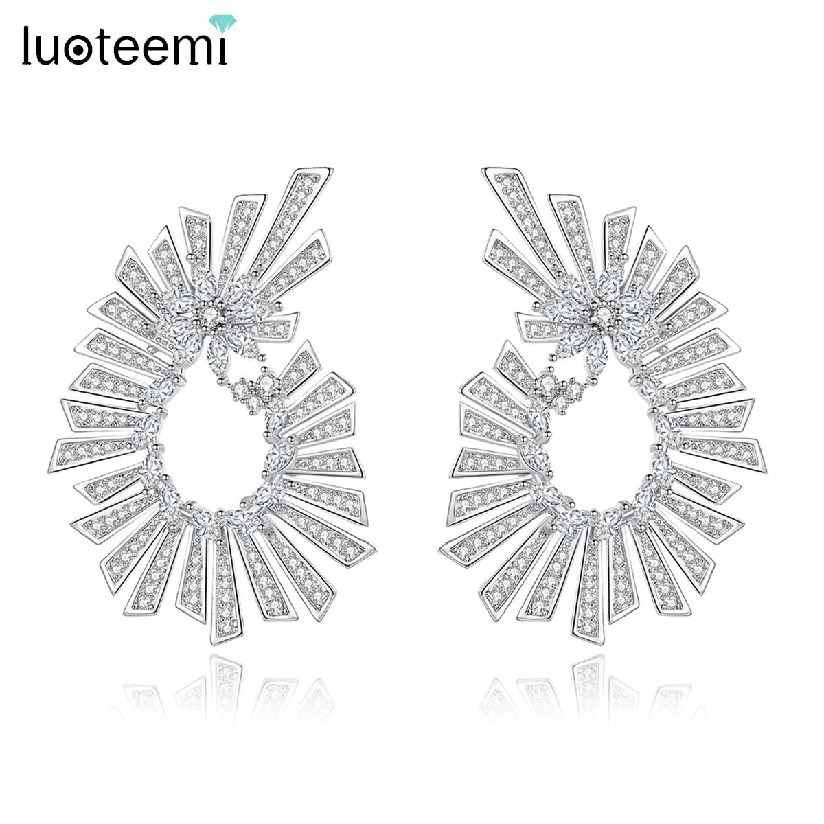 LUOTEEMI-pendientes de gota de circonia cúbica para mujer, aretes irregulares, grandes y redondos, con forma de gota de agua, lleno de micro pavimentado, joyería de moda nupcial para boda