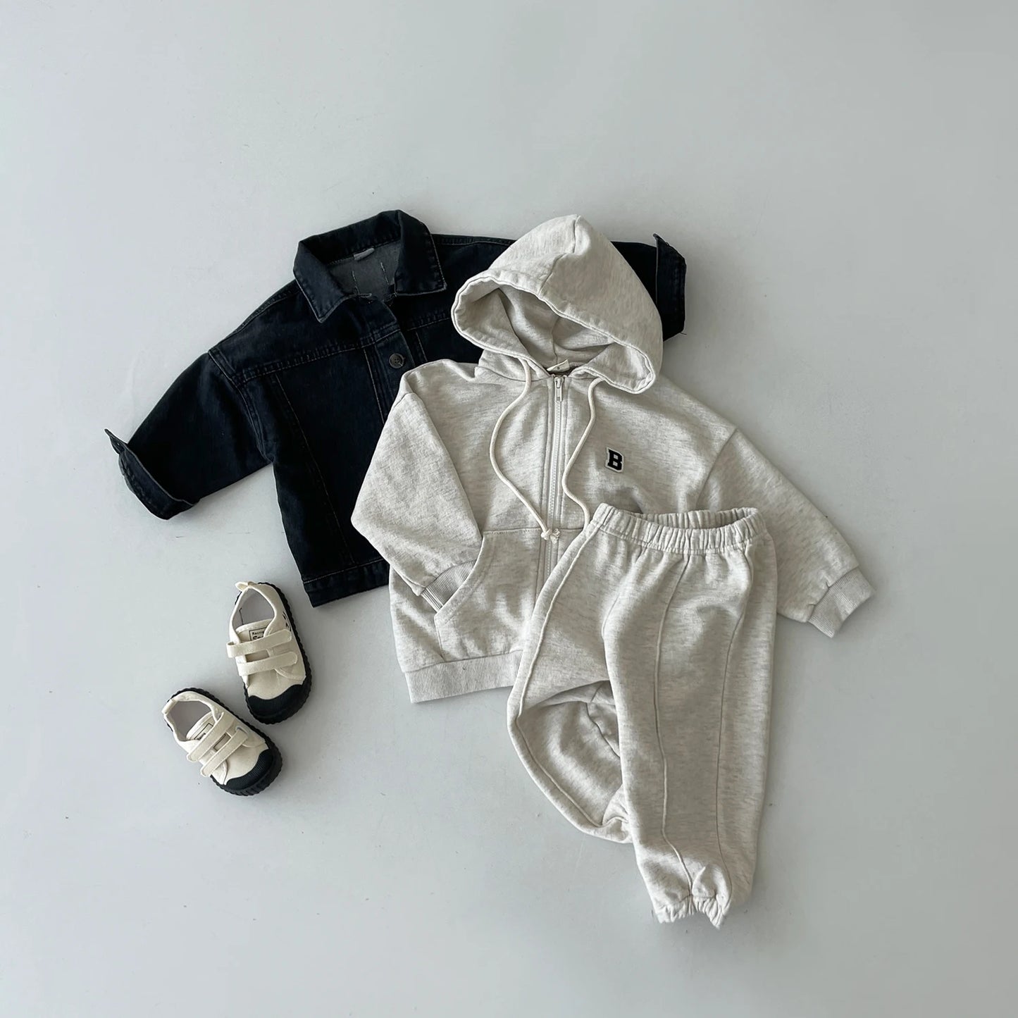 Conjunto de bebé coreano para niños, chaqueta de entrenamiento para bebés, Sudadera con capucha y pantalón de chándal elástico, chándal con capucha y cremallera completa para niños de 06 meses a 4 años