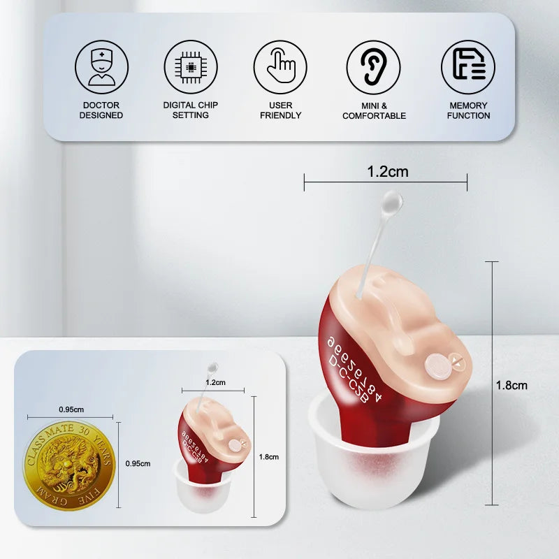 Audífonos CIC para sordera/ancianos, audífono Invisible Micro inalámbrico ajustable, amplificador de sonido para el oído, ayuda para el cuidado del oído