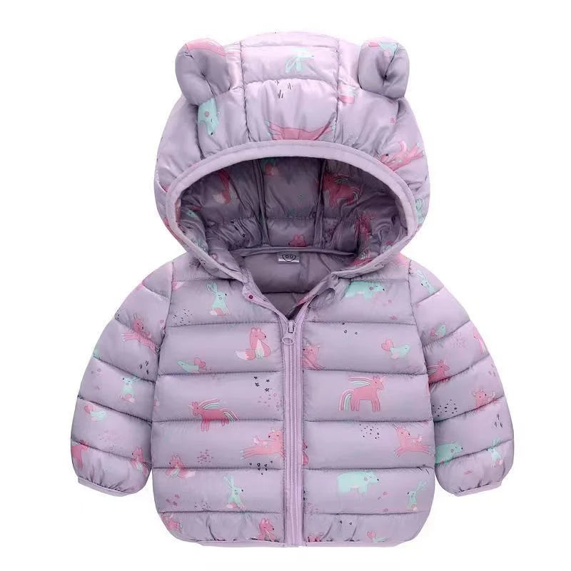 Ropa de invierno para bebés de 1 a 5 años, chaquetas de algodón para niños, abrigos con capucha de dibujos animados, prendas de vestir exteriores para niños, ropa para niños pequeños