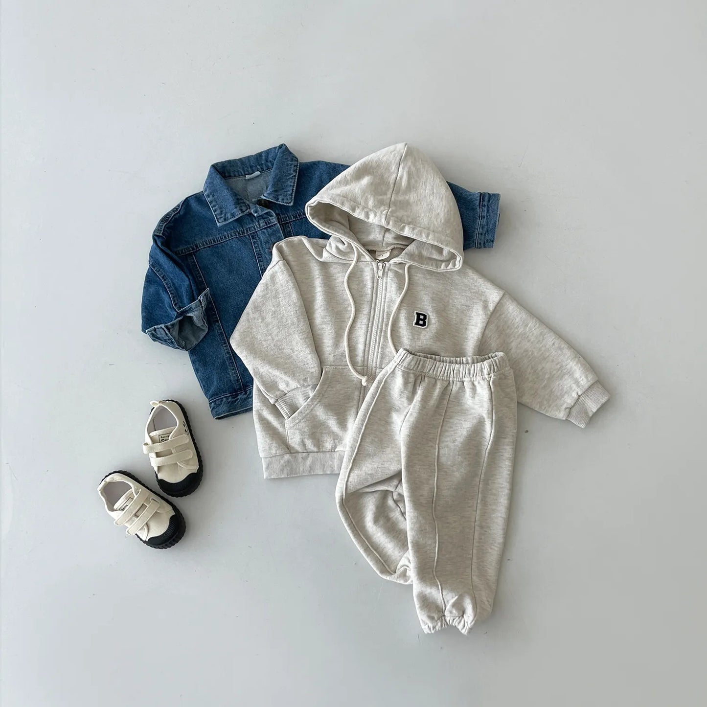 Conjunto de bebé coreano para niños, chaqueta de entrenamiento para bebés, Sudadera con capucha y pantalón de chándal elástico, chándal con capucha y cremallera completa para niños de 06 meses a 4 años