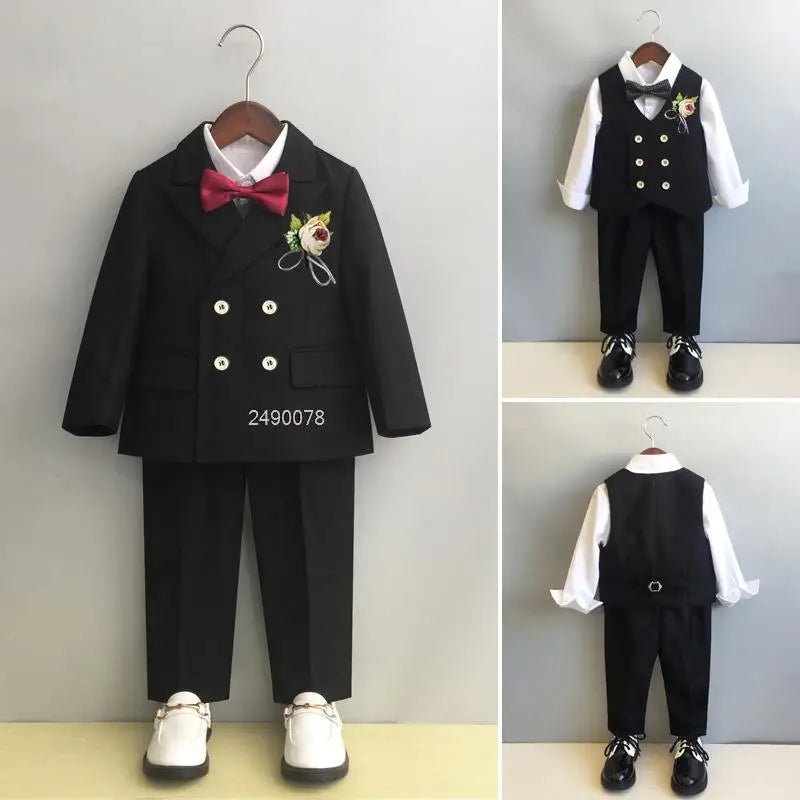 Traje de boda con su  flor bolsillo para niños de  1 a 12 años, traje  de fotografía para niños, chaqueta Formal puesta en escena, traje de ceremonia de cumpleaños para bebé