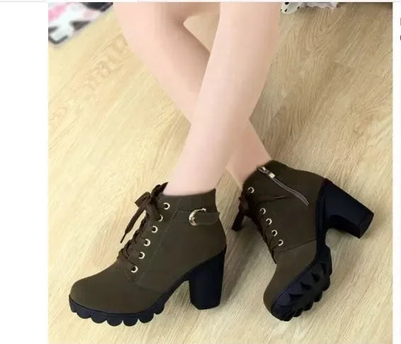 Botas de invierno de tacón alto para mujer, Botas cortas con correas cruzadas, cómodas Botas impermeables, cálidas , Botas femeninas