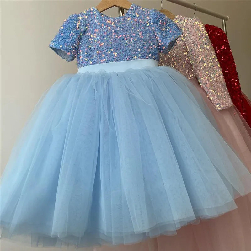 Vestido de princesa para niñas de 3 a 8 años, tutú de encaje con lentejuelas, tutú para fiesta de boda, vestido esponjoso para niñas, Vestidos formales de noche para desfile