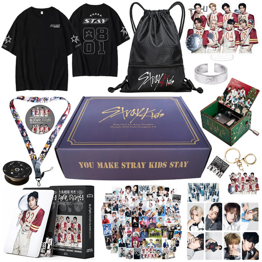 Caja de regalo de álbum de Kpop Stray Kids, Bangchan Changbin Felix Hyunjin, incluye broche, llavero, pegatina, sesión fotográfica, bolso de mano, cordón