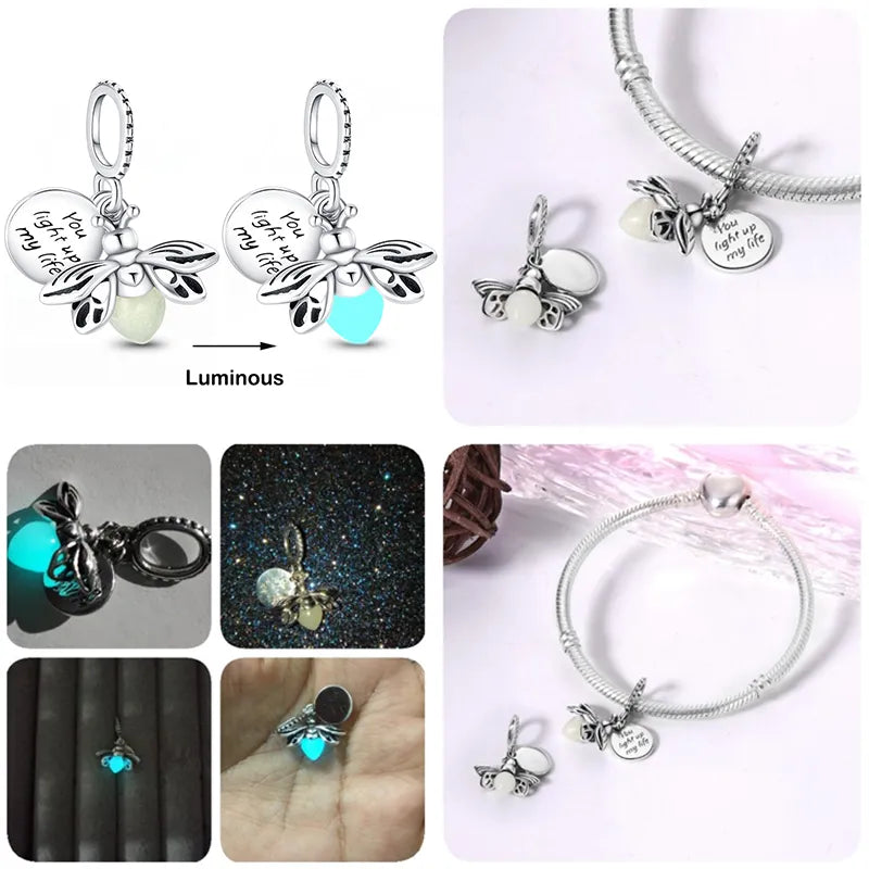 Cuentas luminosas de Plata de Ley 2023 para mujer, abalorios de gatito y mal de ojo compatibles con pulsera Pandora, joyería artesanal, regalo colgante, novedad de 925