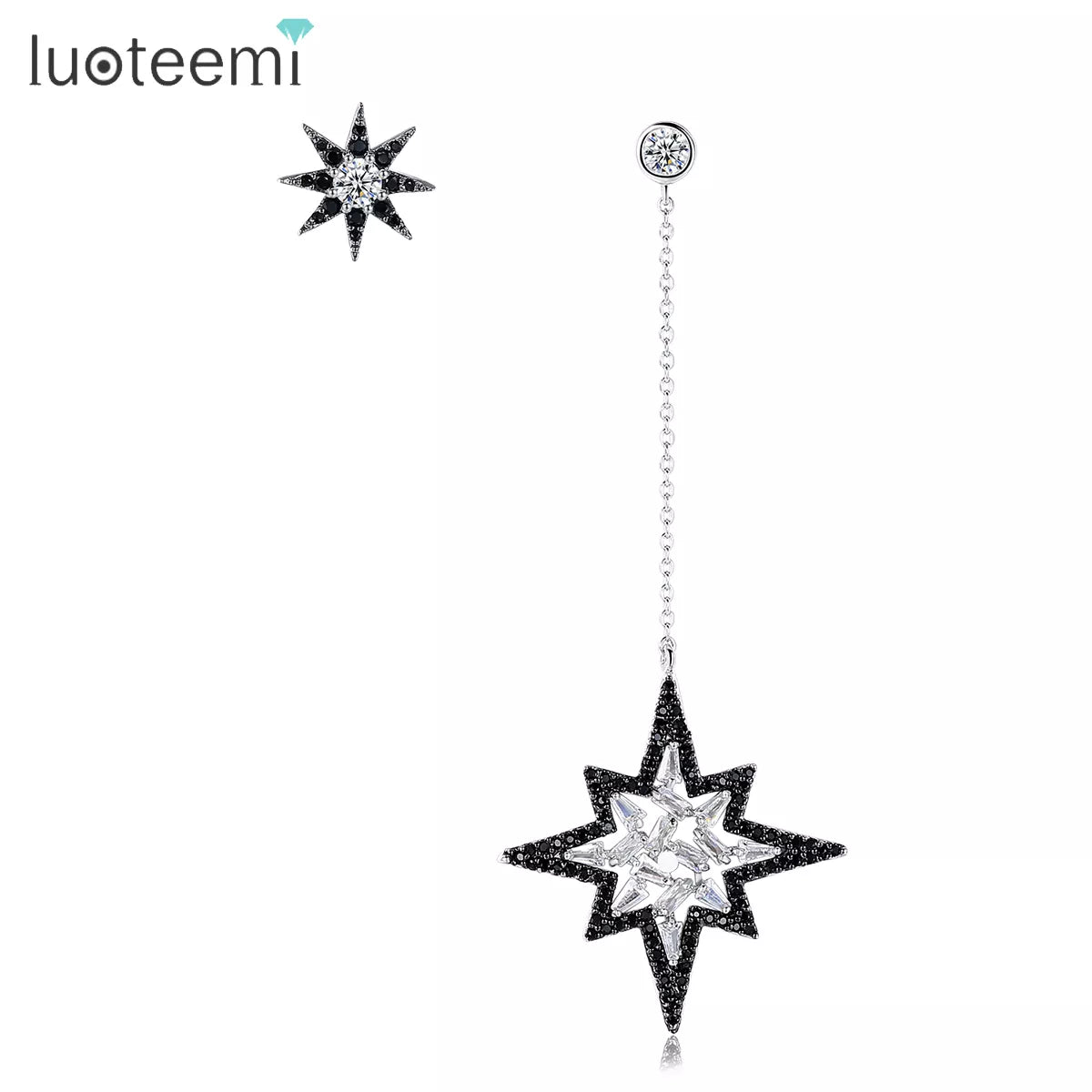 LUOTEEMI-pendientes colgantes de estrella negra  o corazón dorado asimétricos para mujer, aretes colgantes únicos de Kpop para chica, fiesta, amigos, pendientes para mujer