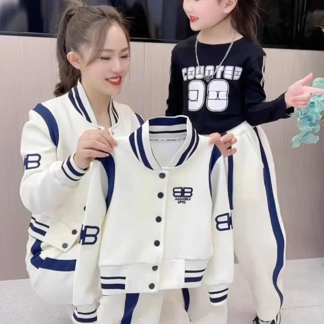 Ropa de Otoño Invierno para Niña, Jersey de béisbol, traje deportivo, ropa para chicas, abrigo con letras para niña, pantalones largos, conjunto de 2 piezas de 3 a 13 años