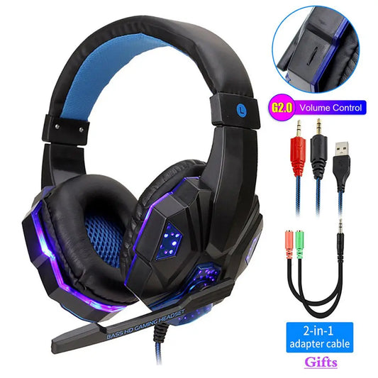 Auriculares con cable para jugar con luz Led profesional, cascos con micrófono para ordenador, PS4, PS5, Xbox, estéreo de graves, Juegos de PC, regalos